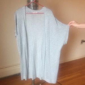 Gray long open sweater vest